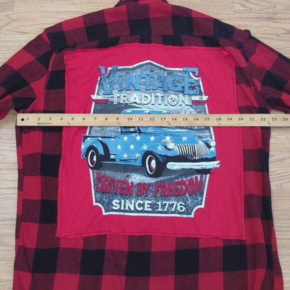 USA Tradition Truck Flannel Shirt upcycled one of a kind unisex large - Picture 5 of 8